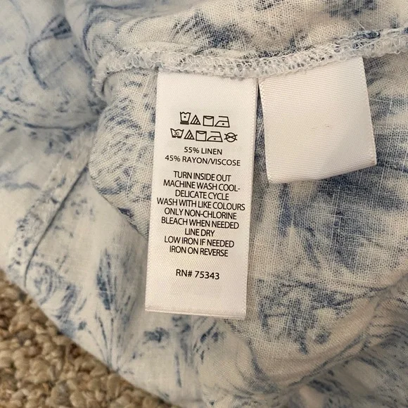 Rachel Zoe White and Blue Safari Linen Blend Midi Shirt Dress with Waist Tie - Picture 4 of 10